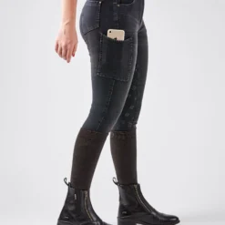 Dublin Ladies Shona Full Grip Silicone Print Denim Breeches (Ash)