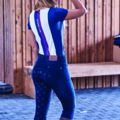 Dublin Ladies Shona Full Grip Silicone Print Denim Breeches (Light Blue Denim)